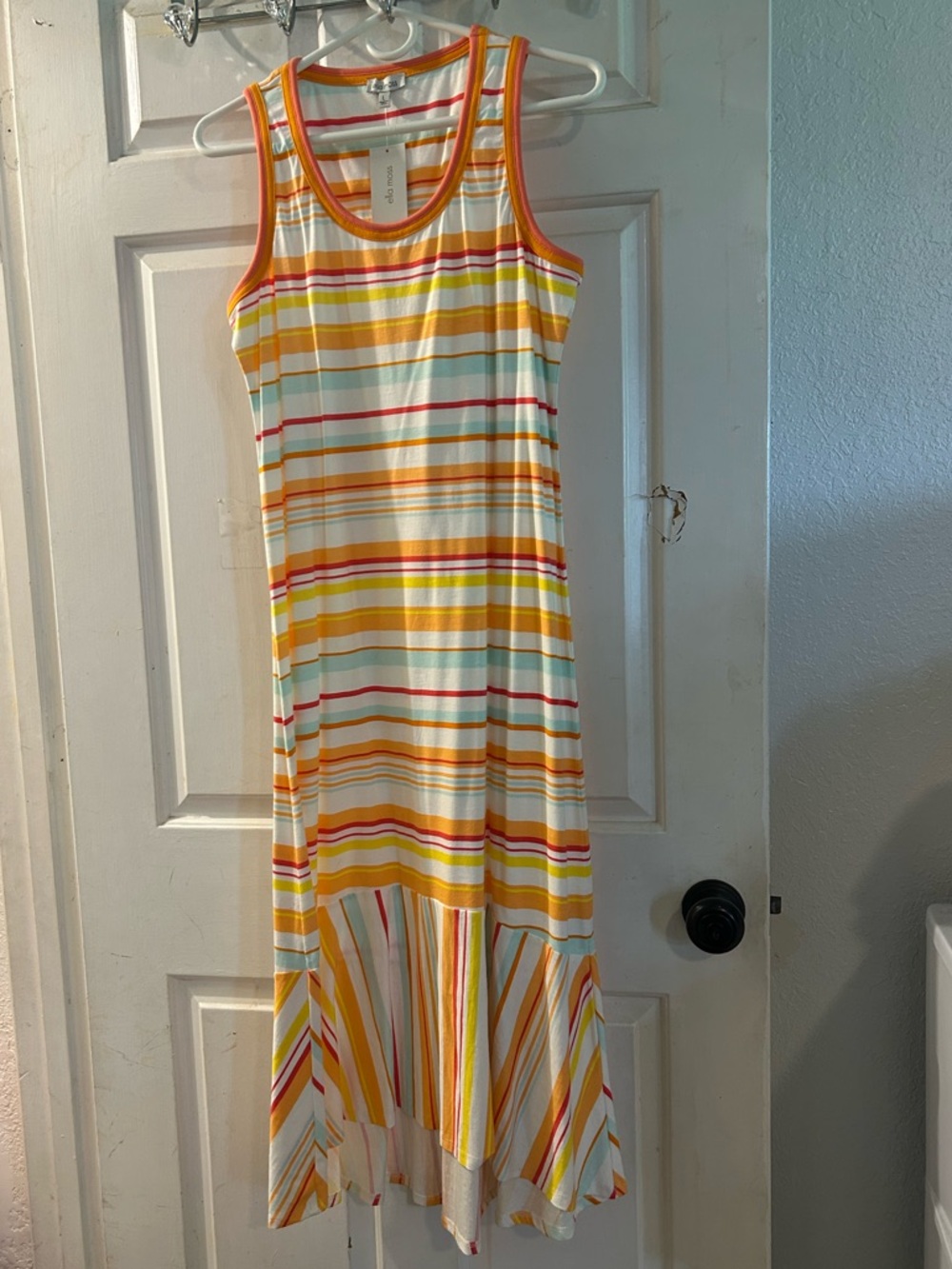 Ella Moss White Dress with Yellow, Orange and Pink Stripes